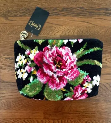 [어머니날] 페이러 미사용 파우치 꽃무늬 블랙 단종 패턴