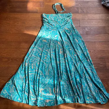 터콰이즈 페이즐리 무늬 플라 2웨이 튜브 원피스 롱 스커트