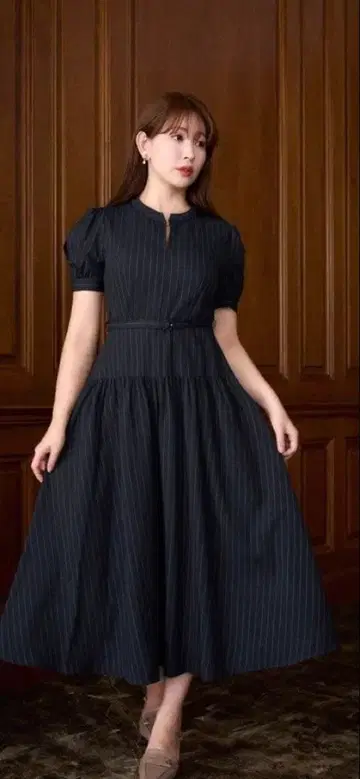 herlipto Pin-Stripe Belted Flored Dress