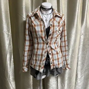 체크 무늬 셔츠 뒤 프린트 라메 grunge y2k 헤이세이 갸루