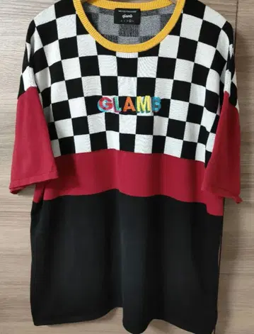 극미품 glamb, 그램 체커 패턴 반팔 니트 티셔츠 사이즈 3(L)