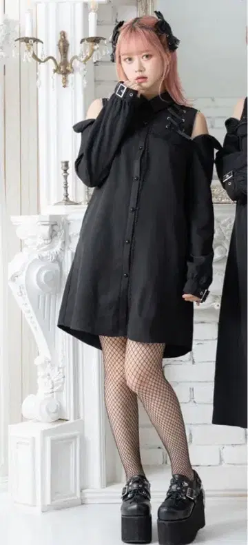 Dear My Love 레이스업 오프숄더 지퍼 원피스 숏 기장