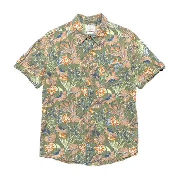 구제 의류 웨더프루프 린넨 버튼다운 알로하 셔츠 하와이안 셔츠