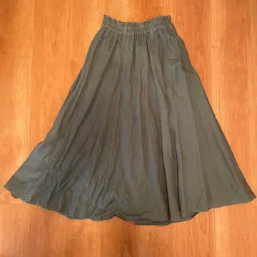 팔라스 팰리스 린넨 100% 올리브 그린 플레어 스커트