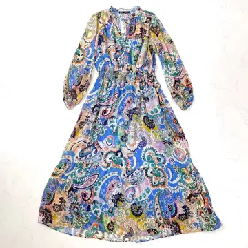 ZARA 자라 롱 원피스 페이즐리 무늬 [ L ] 쉬폰 티어드