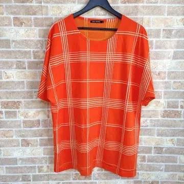 ISSEY MIYAKE 반팔 티셔츠 오렌지 체크 남성용 M XL