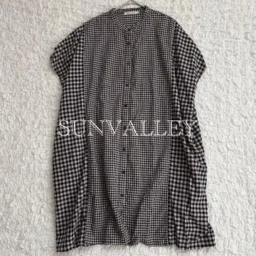 SUNVALLEY 깅엄 체크 린넨 튜닉 원피스 블랙 x 핑크