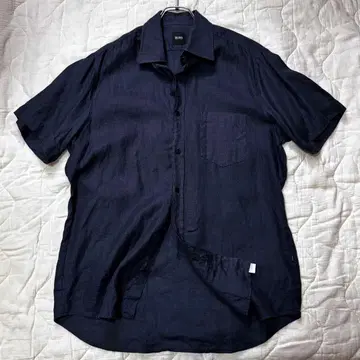 HUGO BOSS 린넨 100% 반팔 린넨 셔츠 네이비 M