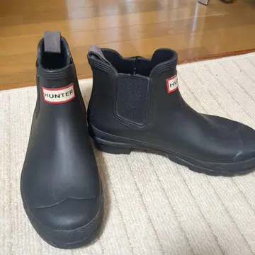 HUNTER/헌터 첼시 숏 레인부츠 사이드 고어 블랙 23