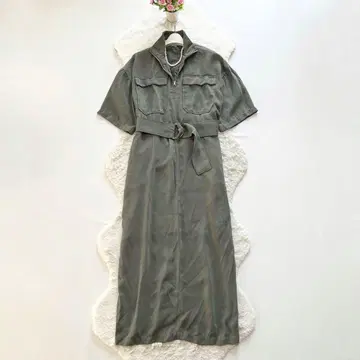 CLANE*클라네 벨티드 원피스 셔츠 롱 카키 롱 2