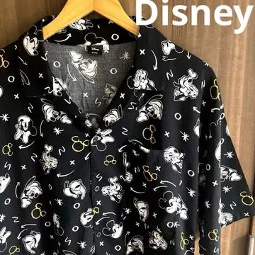 [귀여운] Disney 캐릭터 올 패턴 오픈 카라 셔츠 레이온 100