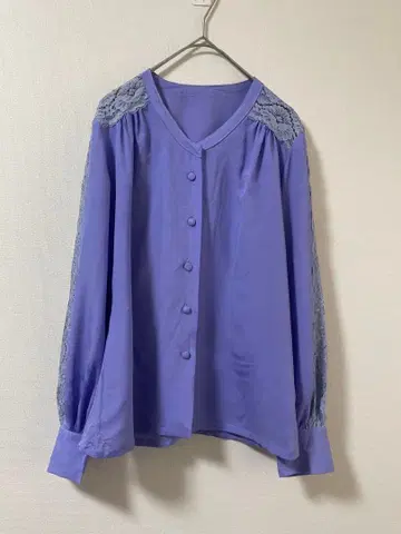 노카라 블라우스 V넥 호두 단추 퍼프 슬리브 보라색 3-88