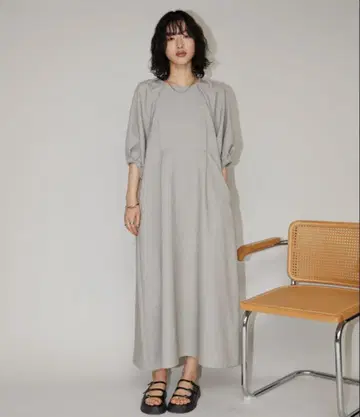 린넨 라이크 슬리브 원피스 볼륨 소매