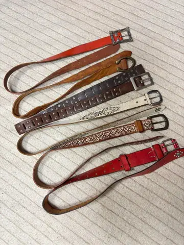 빈티지 가죽 벨트 6세트 (빨간색, 브라운, 화이트)