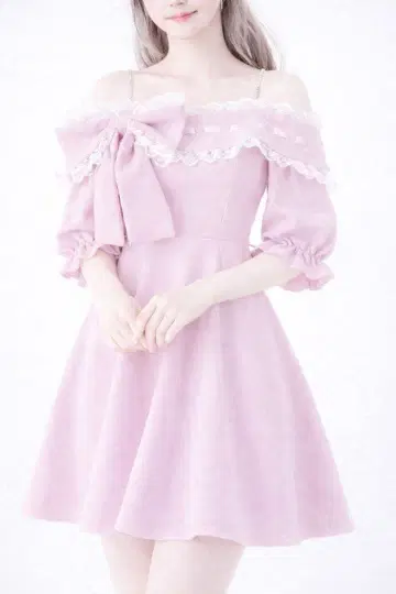 새상품급 Ank Rouge 리본 오프숄더 원피스 핑크 양산