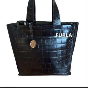 훌라 FURLA 핸드백 토트 팔걸이 가죽 블랙 악어 엠보싱