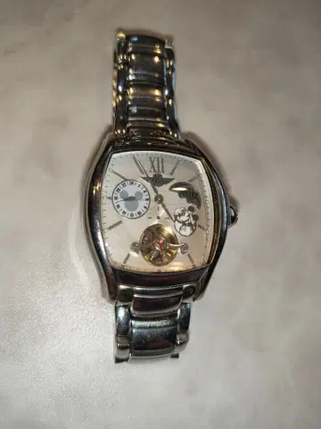 미키 디즈니 자동 와인딩 남성용 손목시계 뒷면 투명 일부 정크 작동품