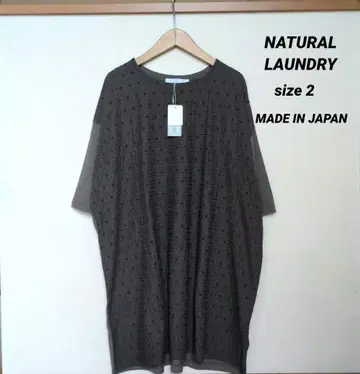 NATURAL LAUNDRY 레이스 자수 천축 롱 기장 오부 소매 T셔츠