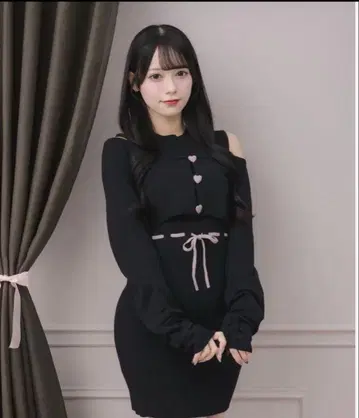 pium 하트 버튼 니트 원피스 세트