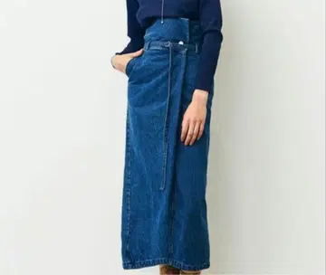 CLANE 하이웨스트 데님 랩 타이트 스커트 허리 디자인