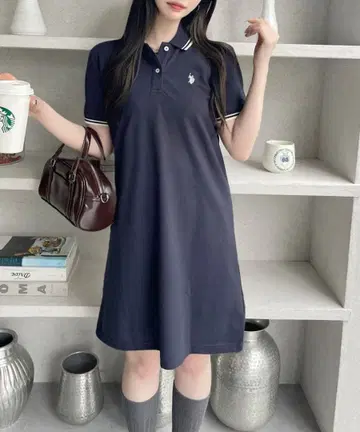 U.S. POLO ASSN 사슴 폴로 원피스 미니 기장 네이비 M