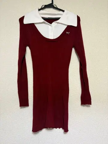 M me eme 바이컬러 레이어드 니트 미니 원피스 새상품급