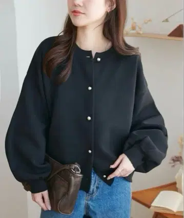 새상품 디스코트 메탈 버튼 스폰디쉬 가디건 F 블랙