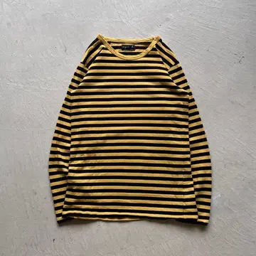 00s agnes b. 보더 긴팔 티셔츠 블랙 옐로우