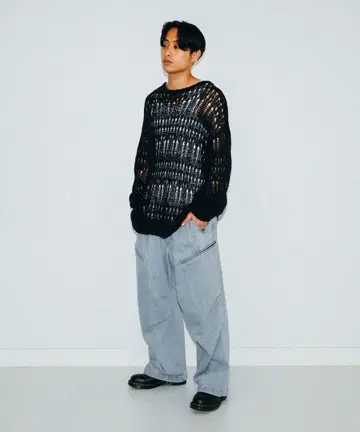 Beams 3게이지 크로셰 크루넥 니트