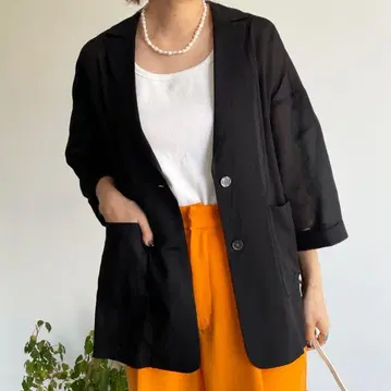 DouDou 7부 소매 시어 자켓 블랙 얇은 소재 아우터