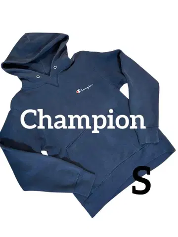 Champion 파랑 자수 택 80~90s 네이비 후드티 S