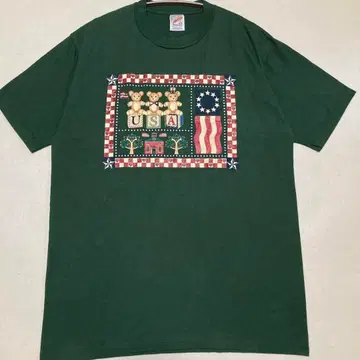 90s JERZEES USA Farmhouse Bear 프린트 T셔츠