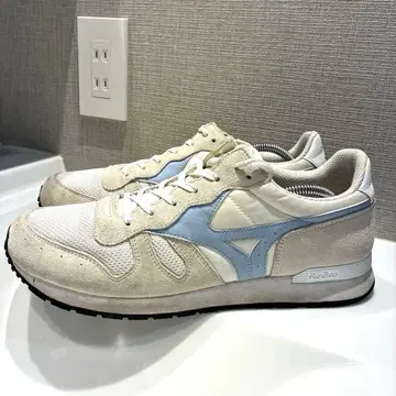 미즈노 런버드 스니커즈 남성용 27cm 화이트 x 베이지 x 블루