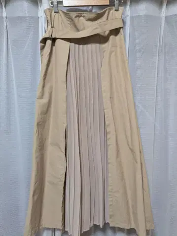 Ray BEAMS 베이지 플리츠 롱 스커트 벨트 포함