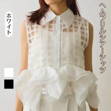 헴프릴 시어 셔츠 화이트 슬리브리스 체크 프리 사이즈 화이트