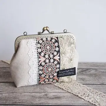 가마구치 멀티 파우치*인도 자수 리본*살몬 핑크