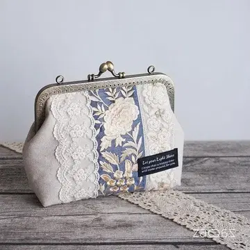 가마구치 멀티 파우치*인도 자수 리본*블루