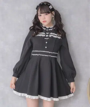 ROJITA 리본 테이프 프릴 원피스 지뢰계 미니 원피스