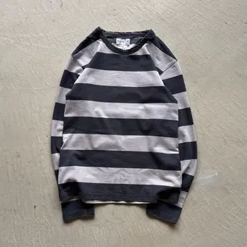 90s agnes b. 보더 l/s 굵은 보더 롱티 그레이