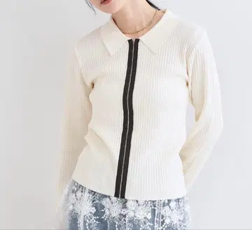 오파크 클립 폴로 카라 후크 사용 리브 니트 가디건 [세탁기 OK]