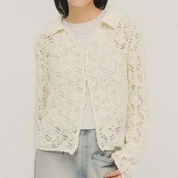 KBF 크로셰 레이스 니트 셔츠 아이보리