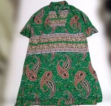 ZARA 페이즐리 패턴 셔츠 원피스 루즈핏 빅 사이즈 그린 7부 소매