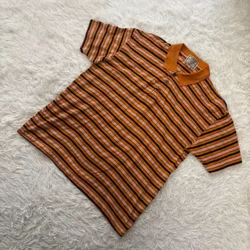 DARSOS 반팔 피케 셔츠 보더 일본제 오렌지 x 블랙 빈티지