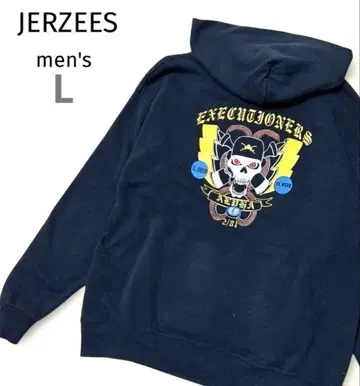 JERZEES 저지 스컬 디자인 후드티 블랙 L 구제 빈티지
