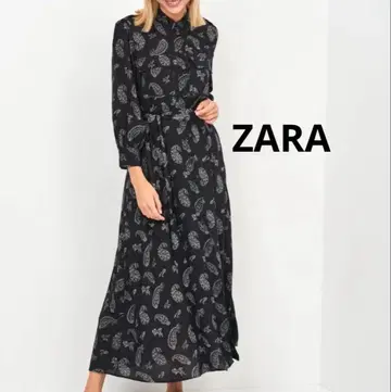 자라 롱 셔츠 원피스 페이즐리 블랙 S 사이즈