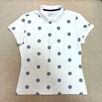 NIKE 여성용 피케 셔츠 물방울 패턴 로고 자수 화이트 x 블루 L