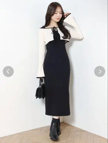 MERCURYDUO 3WAY 배색 스트랩 백 크로스 롱 슬리브 원피스