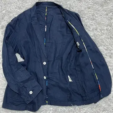 새상품급 다케오 키쿠치 언라이닝 자켓 린넨 100% 네이비 파이핑