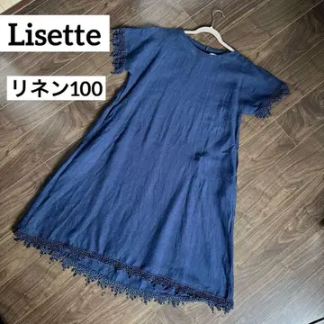 Lisette 리제타 반팔 원피스 린넨 100% 네이비 포도 레이스 장식