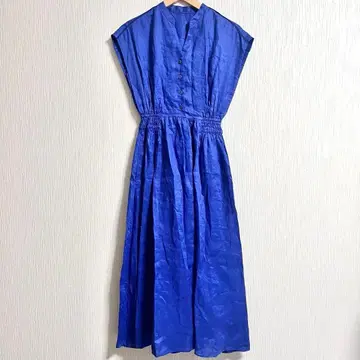 SHIPS 쉽스 프렌치 슬리브 린넨 100% 롱 원피스 파랑